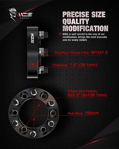 Image of MZS 6x5.5 Wheel Spacers 1.5 inch 106mm M12x1.5 for 2002-2023 Tacoma 4WD 4Pcs