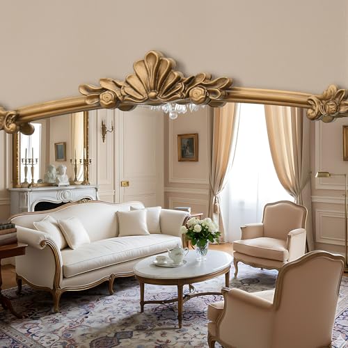 Image of Besdomus Vintage Gold Arched Mirror: 36 inchx29 inch Antique Vanity Mirror | French Baroque Decorative for Wall /Mantel /Bedroom /Entryway /Bathroom /Hallway - Home Decor for Fashion- Conscious