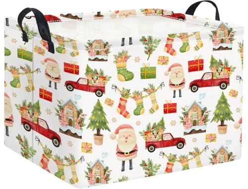 Image of Rectangular Christmas Basket Fabric Storage Bin Storage Boxes Collapsible Storage Basket for Clothes Books Shelves Basket(Cute Christmas)