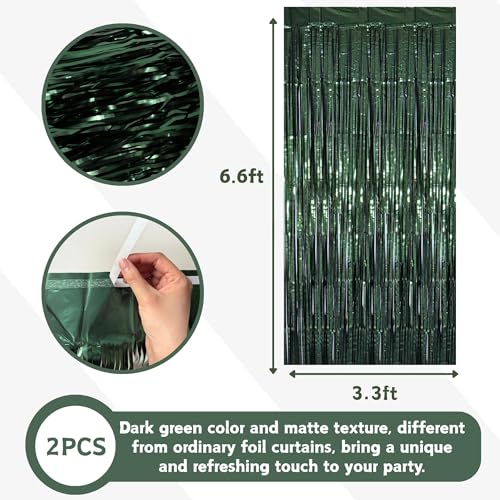 Image of Dark Green Matte Foil Fringe Curtain Backdrop Party Decorations