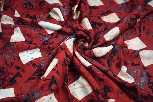 Image of Ethnics of Kutch Womens's Ajrakh Modal Silk Natural Dye Hand Block Print Unstitched Kurta Fabric