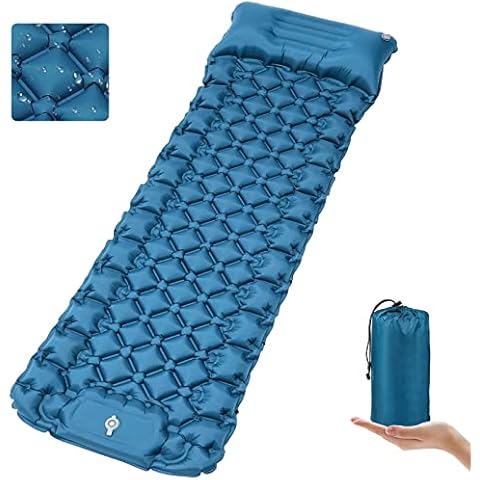 NHOWIN Isomatte Selbstaufblasend 9CM Verdicktes Luftmatratze Selbstaufblasend mit Fußpresse Ultraleicht Wasserdicht Isomatte Camping mit Kissen Camping Matratze Outdoor für Wandern Cover