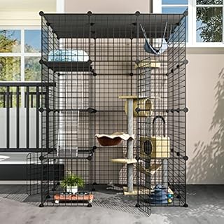 Eiiel Outdoor Cat House Cat Cages Enclosure with Super Large Enter Door, Balcony Cat Playpen with Platforms,DIY Kennels Crate Large Exercise Place Ideal for 1-4 Cats