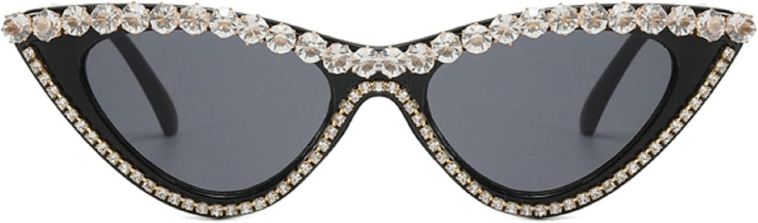 mincl/ Bling Sunglasses Crystal Rhinestone Shades Retro Half Rim Women Cat Eyewear