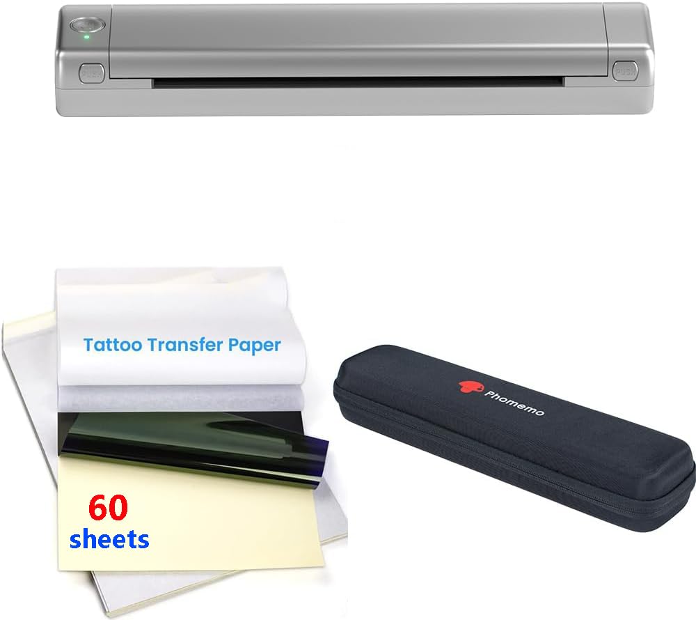 Phomemo Tattoo Thermal Printer Kit with Storage Case & 45 Tattoo Transfer Papers - Wireless Stencil Printer for Tattooing - Compatible with Phones & PCs
