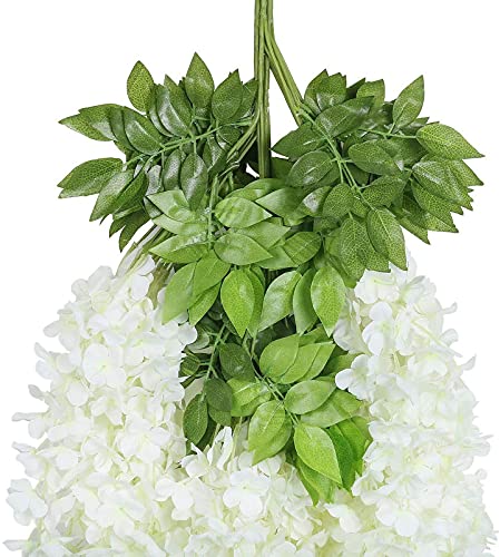 Image of Silk, Plastic Artificial Hanging Wisteria Flower Vine, White - Pack of 6