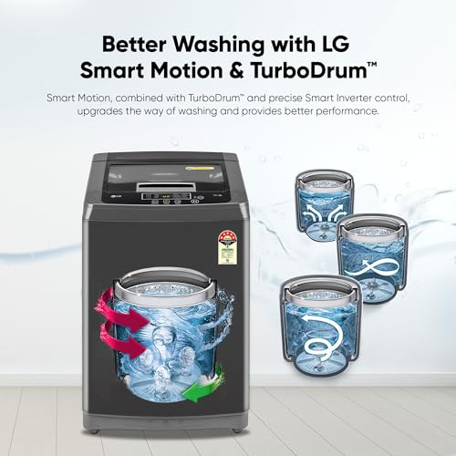 Image of LG 8 Kg 5 Star Smart Inverter Fully-Automatic Top Load Washing Machine (T80SKMB1Z, Middle Black, TurboDrum | Punch + 3)