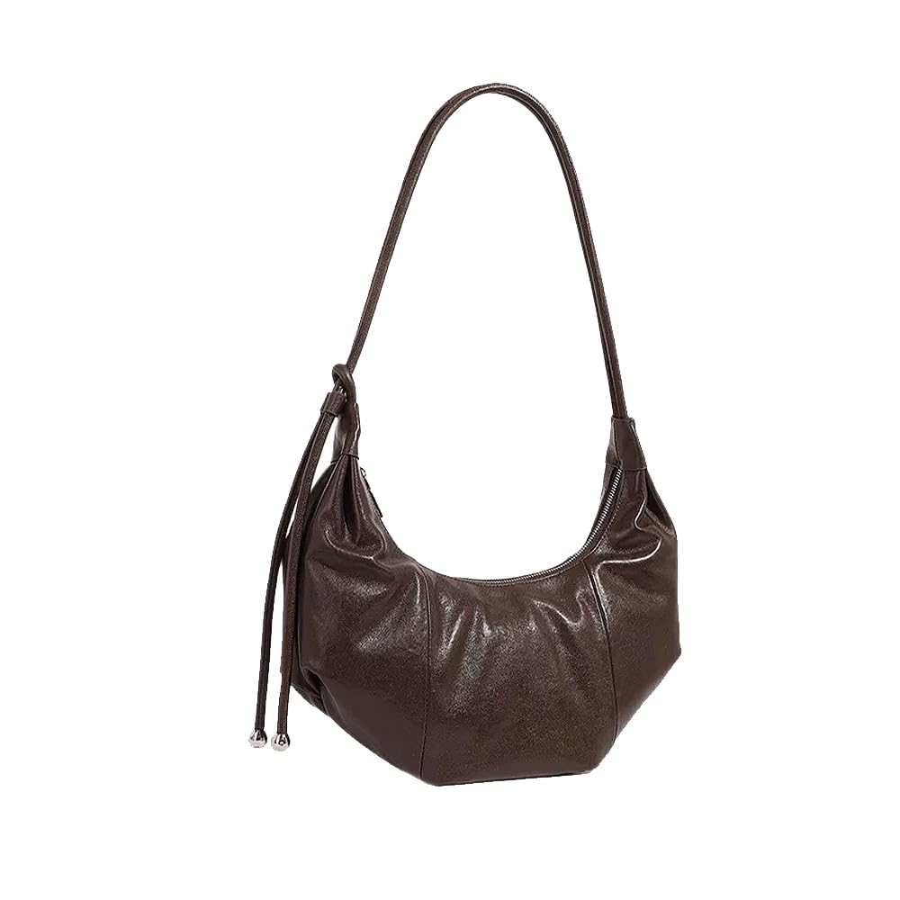 Damen Croissant Tasche aus echtem Leder, Retro Unterachseltasche und Schultertasche, Klassische Halbmond Umhängetasche mit verstellbarem Gurt für Büro und Alltag Braun