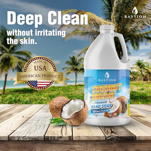 Image of Bastion Antibacterial Foaming Hand Soap - Coconut Dream Hand Wash - Bulk Refill Jug. Coconut Dream Scented. Non-toxic. Made in the USA.(Foaming Dispenser Required) (6) 1 /2 Gallon (384 oz)