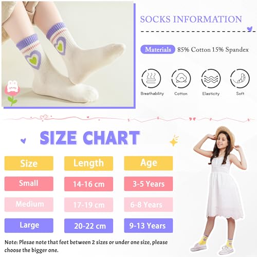 DoSmart Girls Socks Little Kids Youth Soft Breathable Cotton Sports Crew Athletic Socks 5 Pairs4
