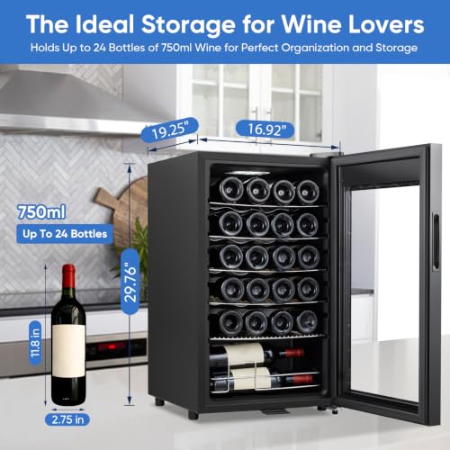 Image of ORYMUSE 24 Bottle Wine Cooler, Freestanding Compressor Wine Fridge with Lock, Slim & Narrow Wine Refrigerator (16.9 inch W), 41F-64F Digital Temperature Control for Red, White & Champagne - Black