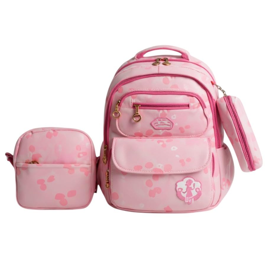Mochila Escolar Infantil, Kit 3 Peças com Estojo e Bolsinha, para Meninas 7-12 Anos