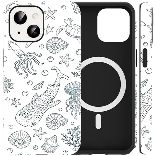Coque iPhone 14 et 13 compatible MagSafe motif baleine et mer