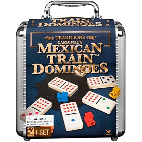 Mexican Train Dominoes Set in Aluminum Carry Case Cover