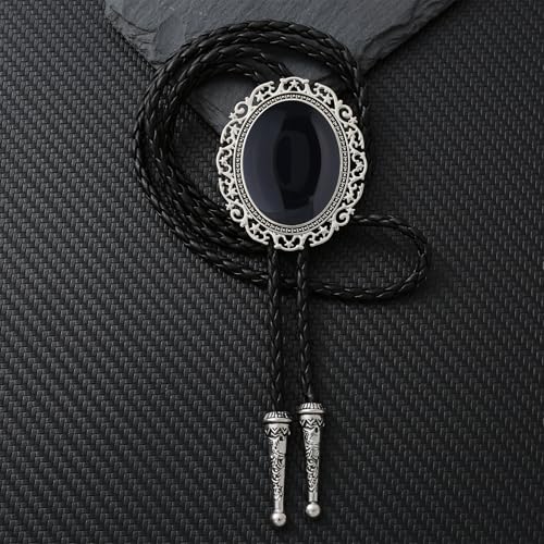 Image of Jeilwiy Bolo Tie for Men Real Stone Westwern Cowboy Ties Silver Bolos Women Leather Necktie Gift for Birthday Christmas