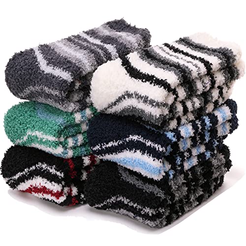 Herren/Jungen flauschige Hausschuhe Socken 6 Paar flauschig weiches Fleece warm Plüsch gemütlich Winter Weihnachten Schlafstrumpf Stuffers - - Medium Cover