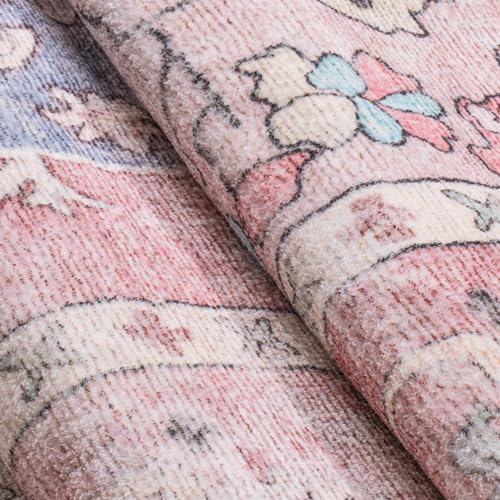 Image of Medallion Area Rug - Honeycomb Non-Slip Backing Rug Foldable Faux Wool Carpet Machine Washable Area Rugs for Living Room Bedroom Dining Room Home Office(8'x10', Ocean /Pink)