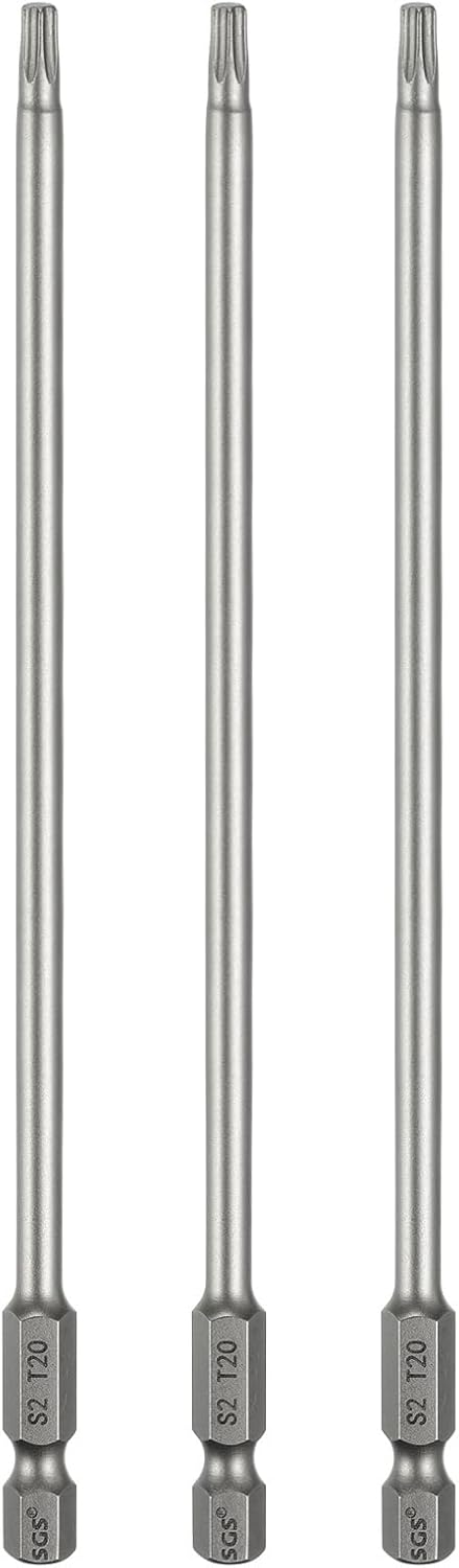 HARFINGTON 3pcs T20 Torx Head Screwdriver Bit 1/4" Hex Shank 6" (150mm) Long Magnetic No Hole Tip Tamper Proof 6 Point Star Screw Driver Drill Bits S2 Steel Industrial Power Screwdrivers