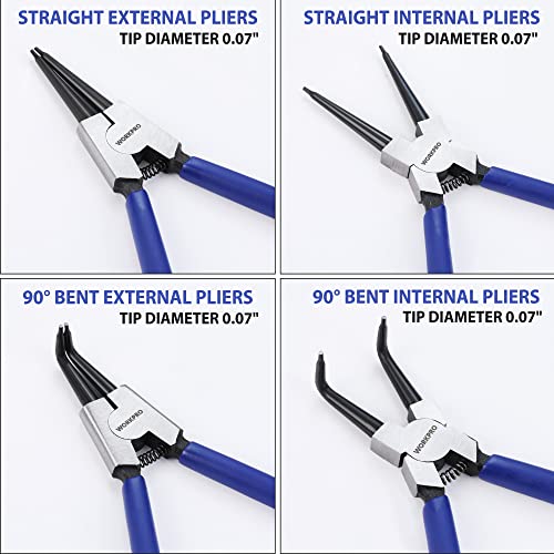 Workpro 4-Piece Snap Ring Pliers Set, 7-Inch Internal And External Circlip Pliers Kit With Straight And Bent Jaw, For Ring Remover Retaining, Storage Pouch Included #TOP1