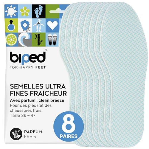 biped FRESH! 8 paires de semelles fraîcheur clean breeze - Semelles intérieures au parfum frais - Extra fines - Semelles contre les odeurs de pieds...