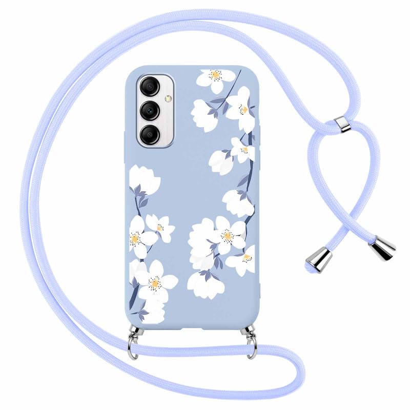 Foonary Funda con Cuerda para Samsung Galaxy A14 5G 6,8', Carcasa Ultrafina Silicona Aesthetic Dibujos Case con Ajustable Collar Correa de Cuello Cordón Antigolpes Cover para Samsung A14 5G, Flor 6