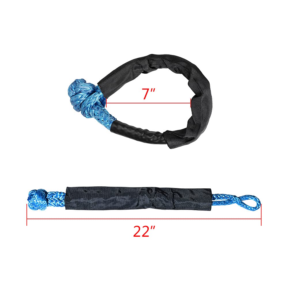 amopacorp Set 2X Blue 1/2 inch 38,000lbs Breaking Strength Synthetic Soft Shackle Protective Sleeve and 2pcs Red Aluminum Towing Recovery Snatch Ring