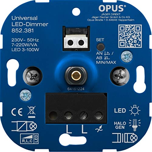 Preisvergleich Produktbild OPUS® Universal-Dimmer für LED-, Glüh- und Halogenlampen Ausführung Universal mit Nullleitererkennung, Watt 7-400 VA / LED 3-130 W