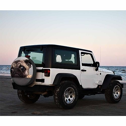Image of Pug Dog Spare Tire Cover Cute Sad Puppy Looks at a Cookie Funny Pet Face Eyes Weatherproof Universal Wheel Protectors Camper Tire Covers for Trailer Rv Travel(17 inch)