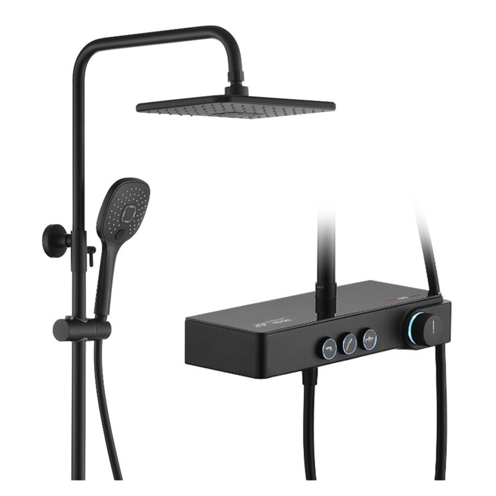 CVFRDD Rainfall Shower Set,Intelligence Temperature Digital Display, Black Bathroom Shower System Black Bath Faucet