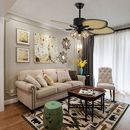OUKANING Palm Island Bali Breeze Ceiling Fan, Five Palm Leaf Blades, Tropical Fan, with Remote Control (52 inches) (Brown 3 Lights) - Image 2