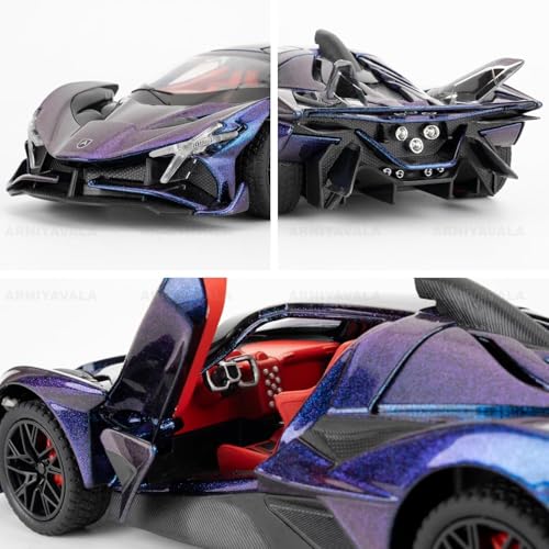 Image of 1 /24 Apollo EVO Alloy Car Model Pull Back Function with Realistic Sound & Bright LED Lights Perfect Toy Car for Kids & Collectors (Purple)