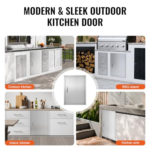 Image of VEVOR BBQ Access Door, 27H x 20W Inch Stainless Steel Flush Mount Vertical Door with Handle for BBQ Island, Grilling Station