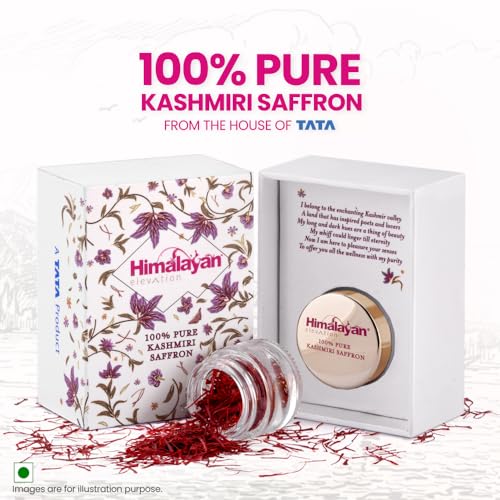 Image of Himalayan Elevation Original Kashmiri Saffron /Kesar,0.5 Gram, A Tata Product, Certified Grade-1 Pure Kashmiri Kesar, Food & Pooja (Pack of 2)