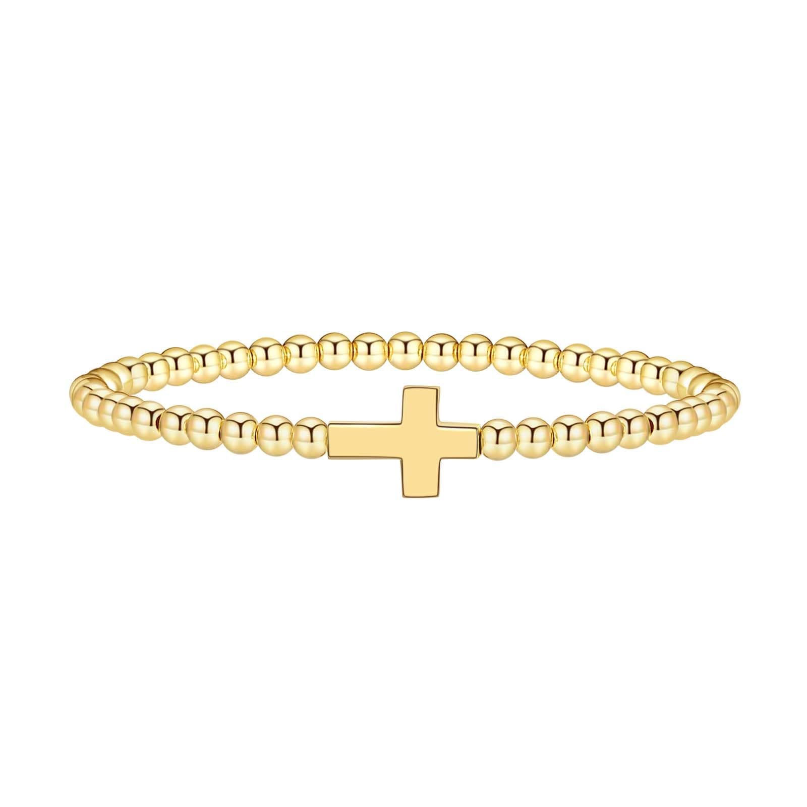 Gold Bracelets for Women 14K Gold Beaded Bracelets Stackable Bracelets for Women Gold Charm Bracelet Non Tarnish Gold
