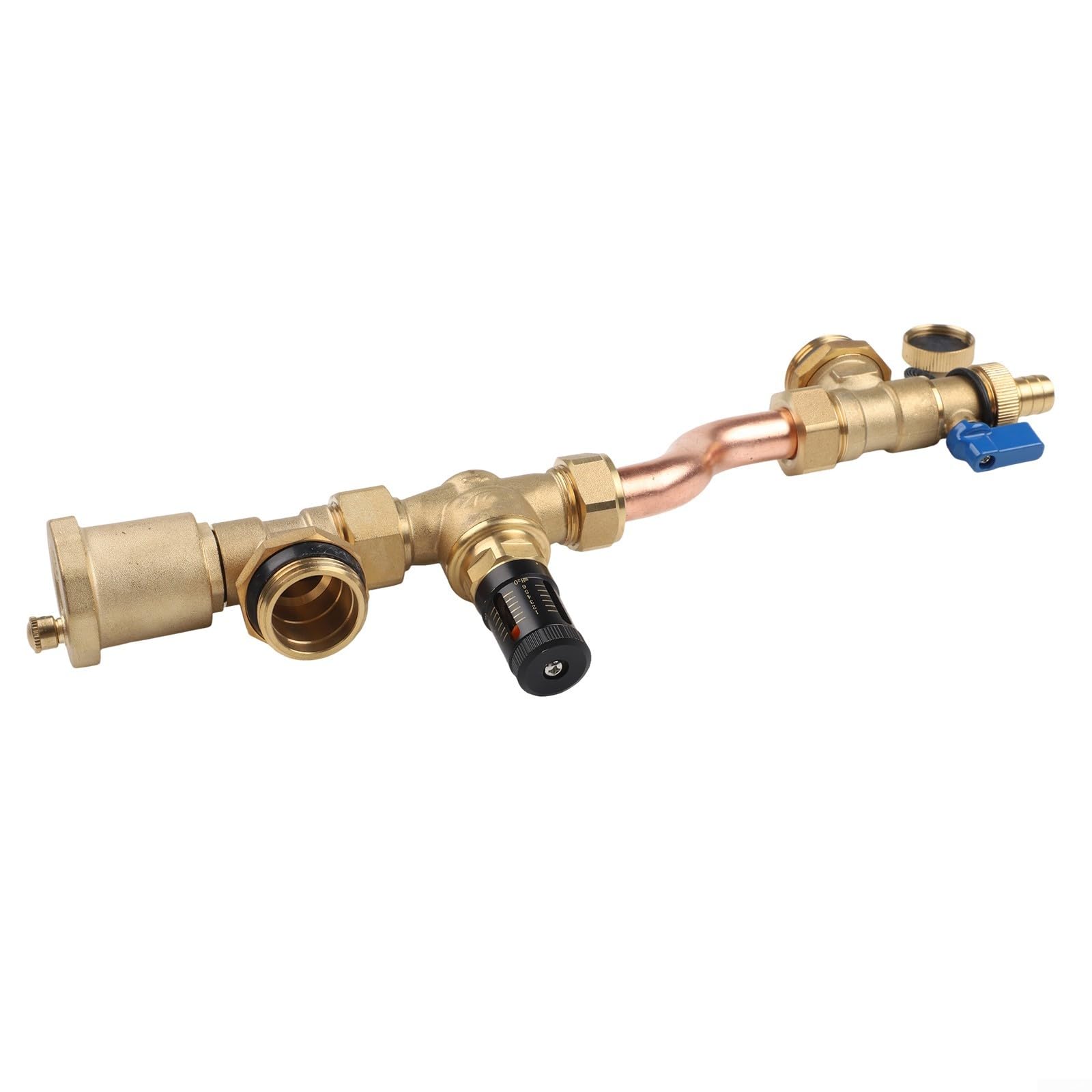 Valvola di bypass di pressione differenziale in ottone con sfiato automatico e display a doppia scala per sistema collettore di riscaldamento a pavimento, distanza centrale 210 mm (ottone)