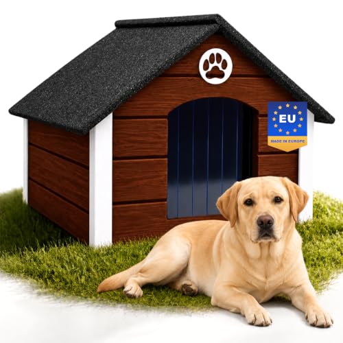 Outentin Hundehütte Outdoor Isoliert - Hundehaus für Große Hund - Winterfest und Wetterfest - Hunde Haus für Draußen mit schrägem Dach - Stabile Villa und Moderne Design - 103 x 90 x 70cm-Nuss