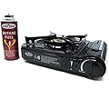 GAS ONE GS-3800DF Dual Spiral Flame 11,000 BTU Portable Gas Stove with Heavy Duty Clear Carrying Case, CSA Listed , Black