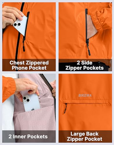 Image of Bikewa Men's Cycling Rain Jackets Waterproof Running Bike Windbreaker Lightweight Packable Hooded Jacket