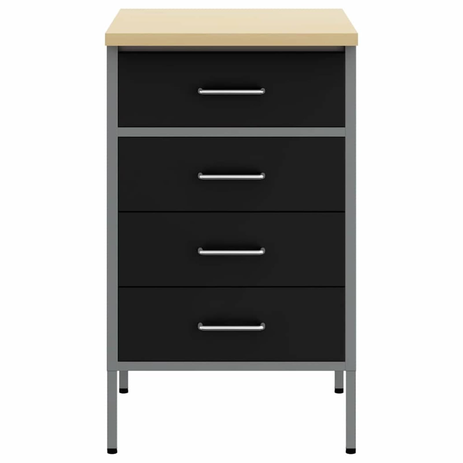 Homgoday Banco da Lavoro Industriale in Acciaio e Legno 50x55x85 cm Nero/Grigio con 4 cassetti carico Max 150 kg Resistente e Durevole.