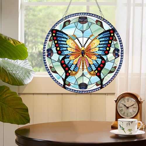 Image of AiYuanzsh Animal Butterfly Diamond Painting Hanging Pendant Kit Special Shaped Diamond Dots Art Acrylic Ornaments Diamond Painting Pendant for Adult Kid Home Wall Window Decor Gift
