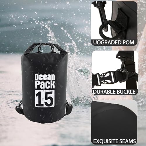 Image of Waterproof Dry Bag with Phone Case, 2L /3L /5L /10L /15L /20L /30L, Floating and Lightweight Bags for Kayaking Rafting Boating River Trekking-Multi Color (15 Liter)