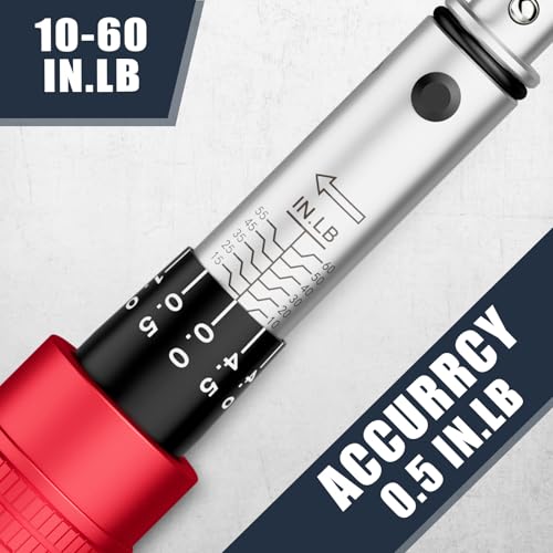 Image of VANPO Spoke Torque Wrench, 10-60 in-lb, for Motorcycle Wheel Maintenance | 1 /4 inch Drive Small Torque Wrench Kit with 9 Spoke Wrench Heads (5.1-6.9mm) & Spline, Spoke Wrench for Mountain, Road Bike