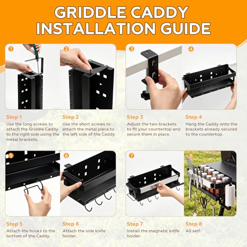 3 Sets Griddle Caddy Kit Compatible with Blackstone 28"/36" Prep Cart, Space Saving Accessories, BBQ Grill Organizer with Magnetic Tool Holder, Silicone Grill Mat, Cup & Paper Towel Holder & J-hooks by Fumete - Image 5