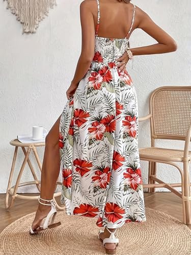 Image of Women's Hawaiian Maxi Dresses Summer Sun Floral Sleeveless Beach Vacation | V-Neck, Spaghetti Straps, Flowy, Boho, Resort