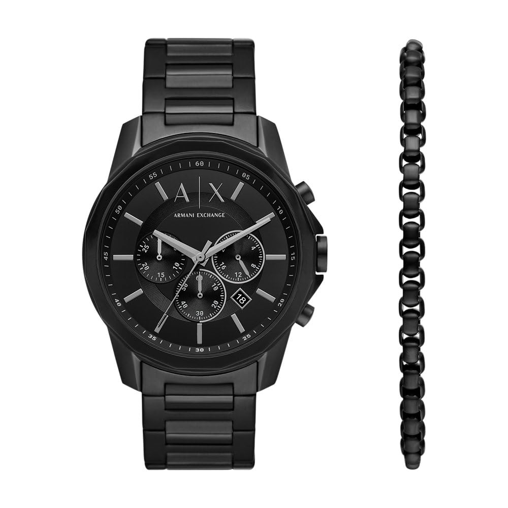 Armani Exchange Orologio da uomo nero, movimento cronografo al quarzo e cassa da 44 mm con cinturino in acciaio