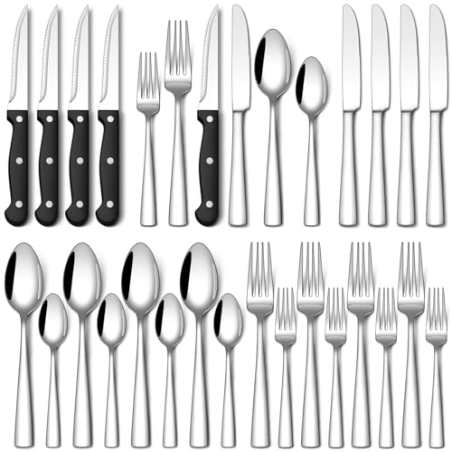 Stapava-24-Piece-Silverware-Set-with-Steak-Knives-Food-Grade-Stainless-Steel-Flatware-Set-for-4-Mirror-Polished-Cutlery-Utensil-Sets-Include-Forks-Spoons-and-Knives-Set-Dishwasher-Safe Stapava 24-Piece Silverware Set with Steak Knives, Food-Grade Stainless Steel Flatware Set for 4 Mirror Polished Cutlery Utensil Sets Include Forks Spoons and Knives Set Dishwasher Safe - Image 1