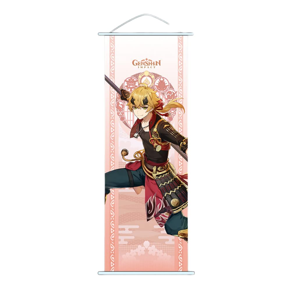 Hanaiette Thoma 1Pc Genshin Impact Scroll Poster Wall Hanging Forged Cloth Painting Decor Live Room Bedroom (Thoma)