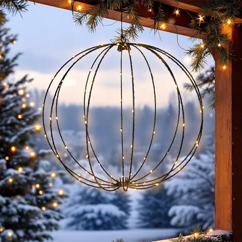 LED Leuchtkugel 38 cm zum Hängen für Außen batteriebetrieben - 90 LED - Garten Deko Lichterball extra warm weiß beleuchtet - Outdoor Dekoleuchte Kugelleuchte Weihnachten Advent Deko Beleuchtung