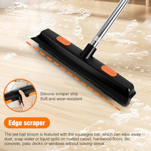 Gummibesen zur Tierhaarentfernung, Teppichbürste mit Abzieher, 125 cm lange Gummi-Kehrbürste mit Handgriff, Silikonboden für den Innen- und Außenbereich, zum Entfernen von Haaren, Fusseln, Schmutz – Bild 3