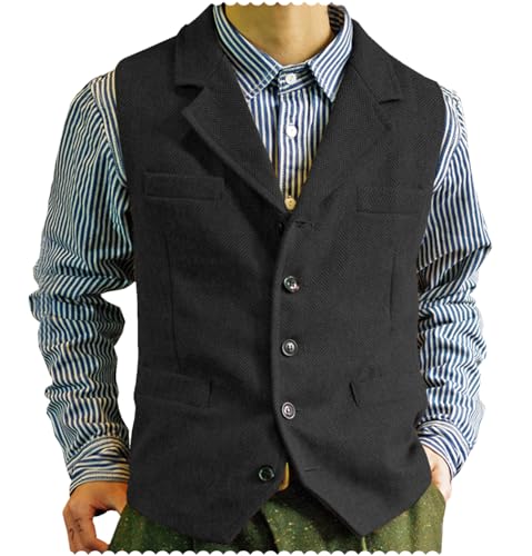 Men's Vest Classic Steampunk Suit Wool Tweed Notch Lapel Waistcoat Thick Tweed Coat For Wedding